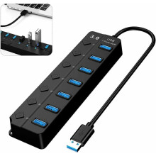 Datenübertragungsgeschwindigkeit bis zu 5 Gbit/s, USB 3.0-Hub mit Netzteil, kompatibel mit den meisten Betriebssystemen (7 Anschlüsse)