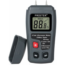 Holzfeuchte-Detektor, digitales Feuchtigkeitsmessgerät mit empfindlichen Messspitzen, vier messbare Holzarten, großes LCD-Display und automatische