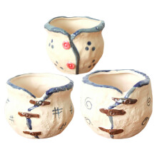 6Stk Keramik Sukkulenten Blumentöpfe Hellgelb Mini Bonsai Töpfe