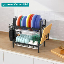 Two Tier Dish Drainer for Compact Kitchens, Large Capacity Rustproof Stainless Steel with Versatile Tray and Cutlery Holder, Ensuring Dry Countertops