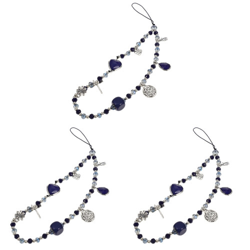 3Stk Blaue Handy-Schmuckanhänger, Phone Wrist Strap Mit Perlen 1