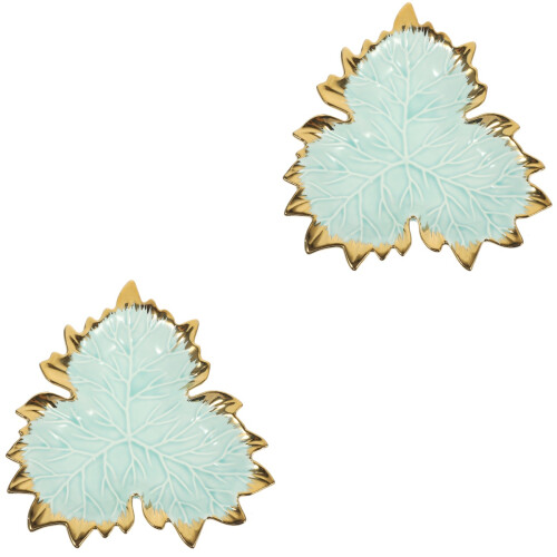 2Stk Keramiktrinket Tablett Grün Schmuckbehälter Blatt Design 2