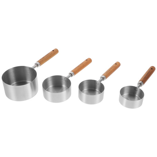 5Sets Silberne Messbecher Mit Holzgriff Für Backen