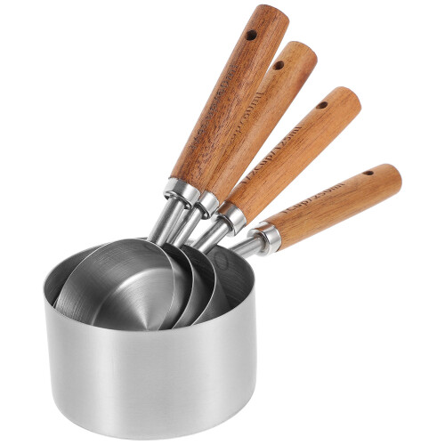5Sets Silberne Messbecher Mit Holzgriff Für Backen 2
