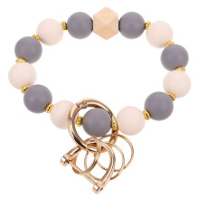4Stk Silikon Schlüsselanhänger Armband Mehrfarbig Mit Holzperlen