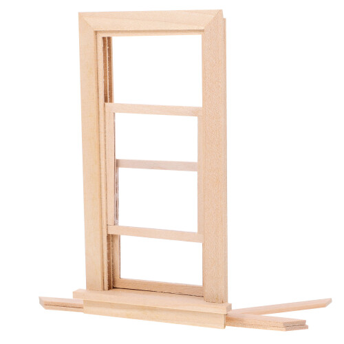 2Ud Ventana De Madera Beige Para Casa De Muñecas Accesorio Mini
