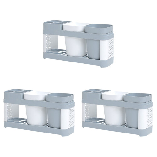 3Ud Juego Porta Cepillos Y Vasos De Plástico Para Hogar 1