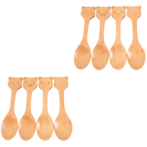 8Pièces Mini Cuillères Beige En Nanmu, Pour Café Glace 2