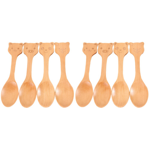 8Pièces Mini Cuillères Beige En Nanmu, Pour Café Glace 1