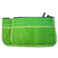 Nylon Cosmetic Bags for Women Tote Insert Double Zipper-Green