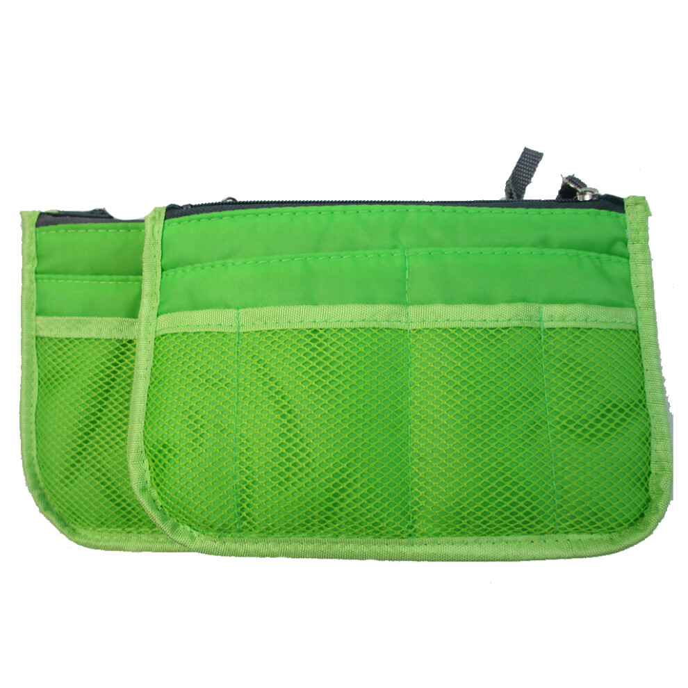 Green Nylon Cosmetic Bags For Women Tote Insert Double Zipper