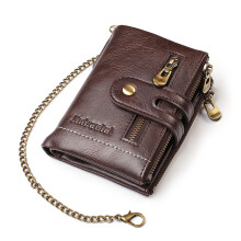 Ketten-Geldbörsen für Herren, Leder, Bifold-Geldbörse,-Kaffee