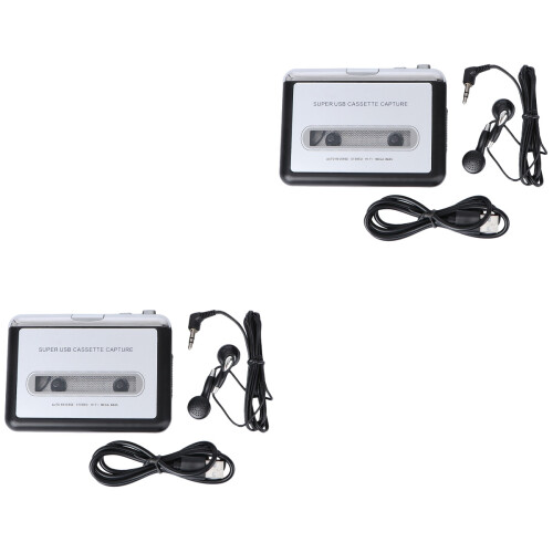 2Pièces Convertisseur De Cassette USB Argent Pour Écoute Mp3 Portable 2