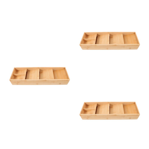 3Pcs Solid Wood Silverware Drawer Organizer Spoon Fork Utensil Holder 2