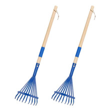 2X Kinderhark met Hardhouten Handvat en Schattige Hark voor Kinderen, Tuingereedschap voor Kinderen Vanaf 3 Jaar, Blauw