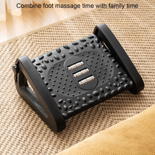 Adjustable Under Desk Footrest with Massage Texture, Roller, Black 2