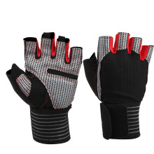 Luvas de treino unissex respiráveis com meio dedo, antiderrapantes, para levantamento de peso, com suporte para o pulso, palma reforçada e
