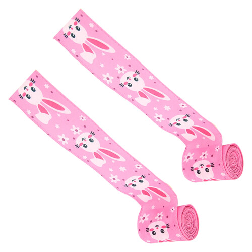2 Rolls Easter Decorating Ribbon Polyester Craft-pink hare