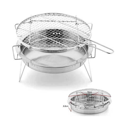 2Pièces Grill Bbq Pliable Acier Argent Usage Extérieur Compact 1