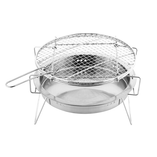2Pièces Grill Bbq Pliable Acier Argent Usage Extérieur Compact 2