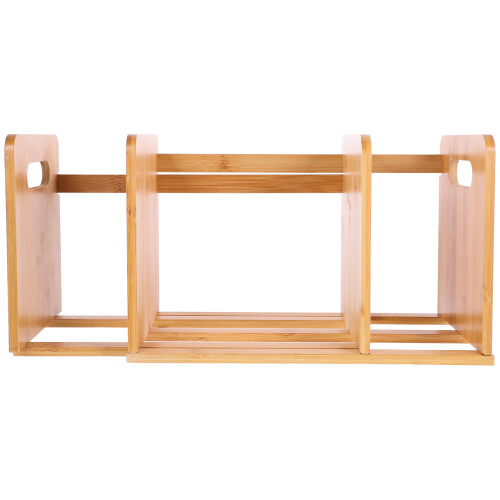 2Pcs Adjustable Khaki Wood Desk Bookshelf Cd Storage Organizer
