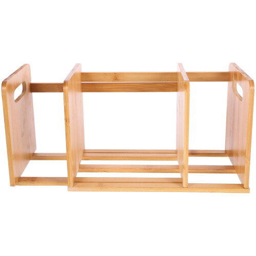 2Pcs Adjustable Khaki Wood Desk Bookshelf Cd Storage Organizer 1