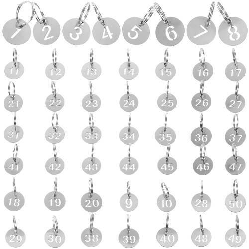 100Pcs Metal Number Tags with Rings Silver Keychain Tags 1