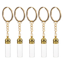 10Stk Kleine Glasfläschchen Schlüsselanhänger Mit Kappe Gold