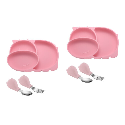 2Pièces Assiettes Dîner Bébé Silicone Rose Multifonction Compartiments 2