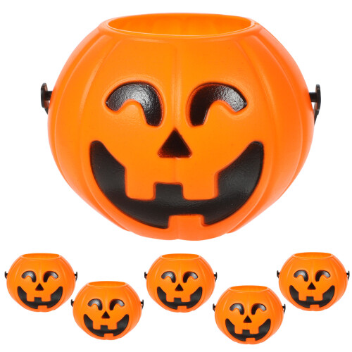 12Pcs Orange Plastic Pumpkin Buckets Halloween Candy Holders