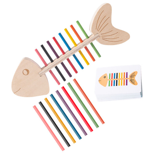 2Sets Wooden Fish Bone Color Sorting Toy Early Learning Sensory Play 1