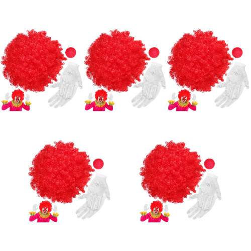 5Set Parrucche Clown Rosse E Nasi Per Carnevale E Cosplay 2