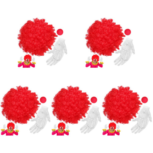 5Set Parrucche Clown Rosse E Nasi Per Carnevale E Cosplay 1