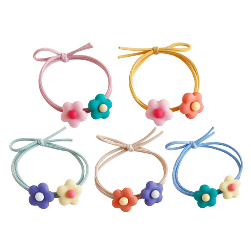 10Pz Fermacoda Multicolor Con Nodo E Fiore, Elastici