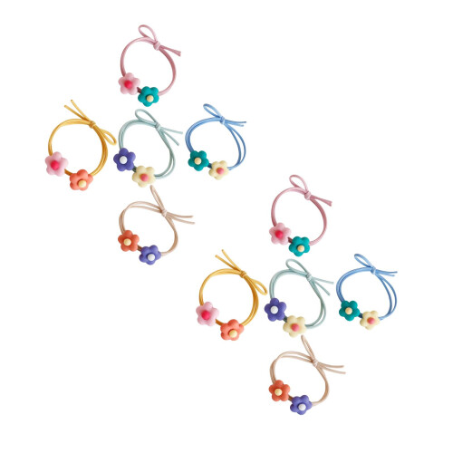 10Pz Fermacoda Multicolor Con Nodo E Fiore, Elastici 2