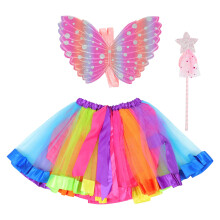 3Set E Bacchetta Fatina Costume Bambina Rosa Con Gonna
