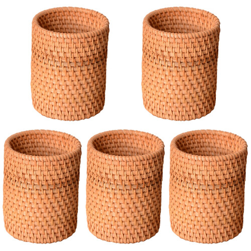 5Pz Organizer Scrivania in Rattan Marrone Per Penne E 1