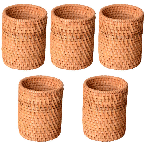 5Pz Organizer Scrivania in Rattan Marrone Per Penne E 2