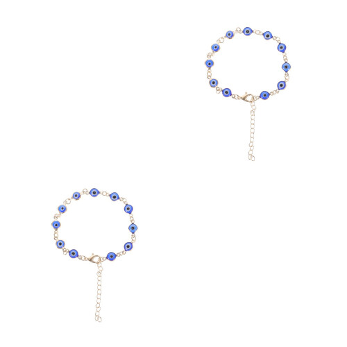 2Pz Braccialetti Occhio Malocchio Adjustable Catena Dorato 2