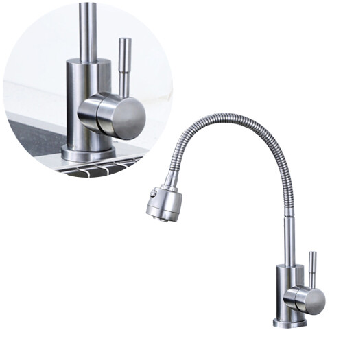 2Pz Rubinetto Lavabo Acciaio Monocomando Rotante Argento