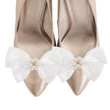 5Paia Fermagli Fiocco Perla Scarpe Bianco Decorazione Bridal