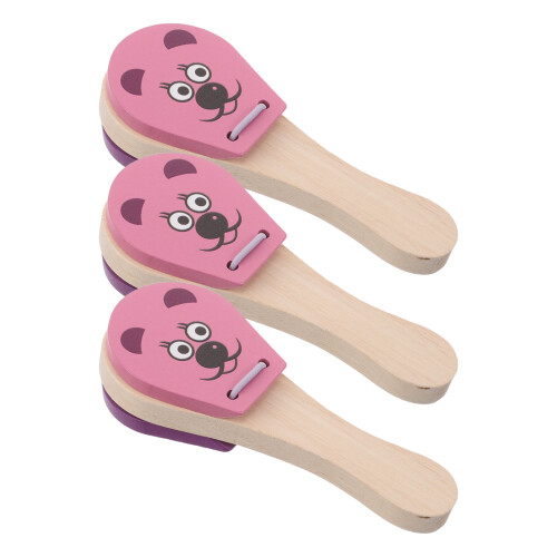 6Pz Castagnette in Legno Per Bambini Con Manico Facile Rosa 2