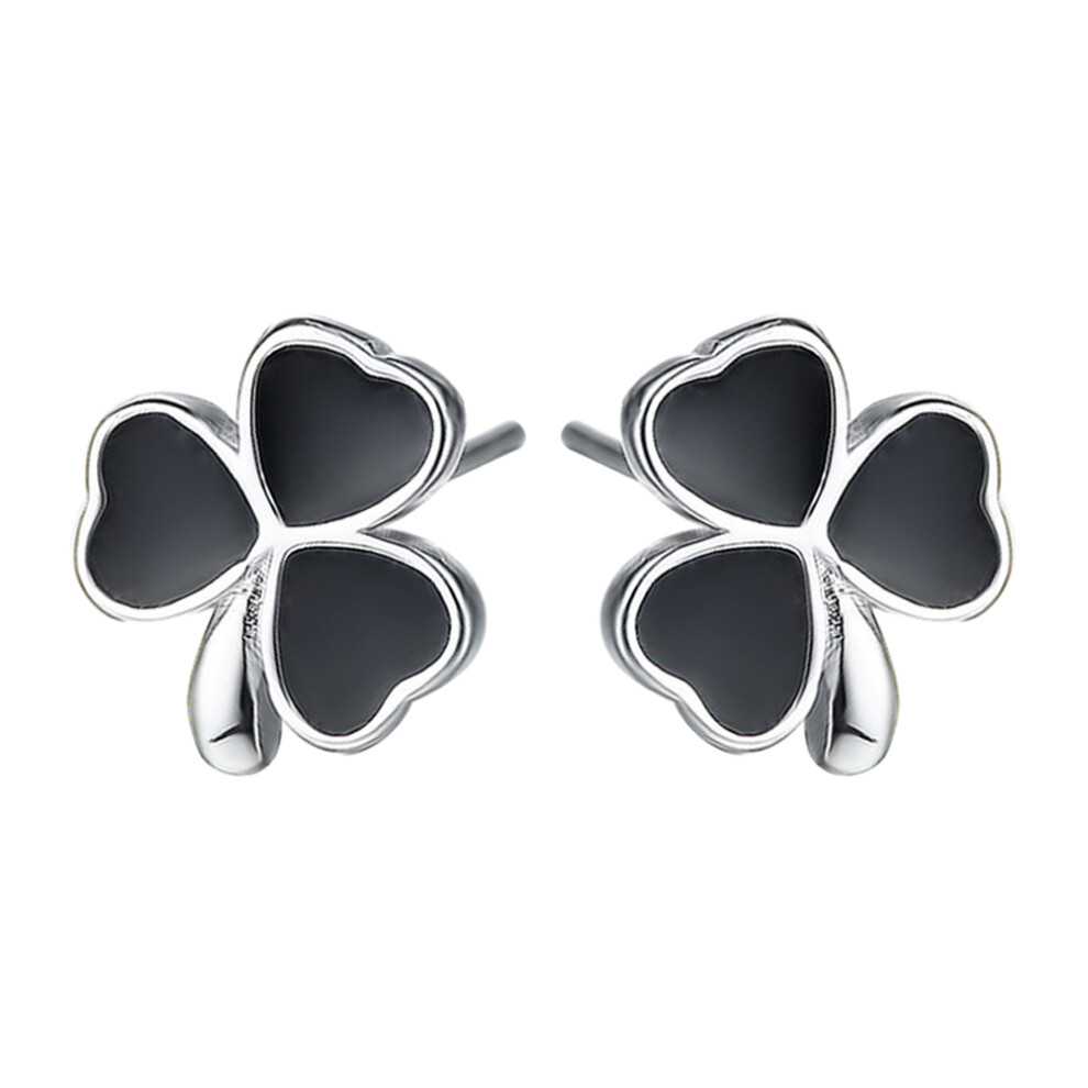 3Pary Koniczyna Czarne Kolczyki Damskie Sztyfty Stylowe Randkę-image