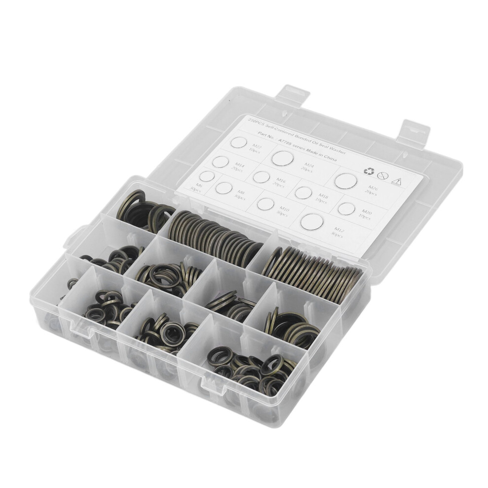 Oil Seal Washer 230 Pack M6 To M26 Self Centered Metal Rubber Gasket Assortment 7661370621504