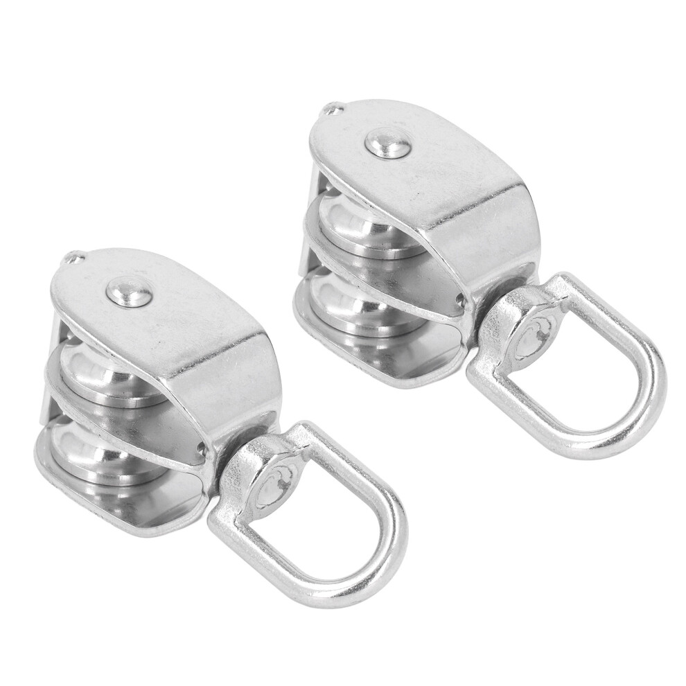 2Pcs M20 Stainless Steel U Type Double Pulley Block 75Kg Load Lifting 8421370621701
