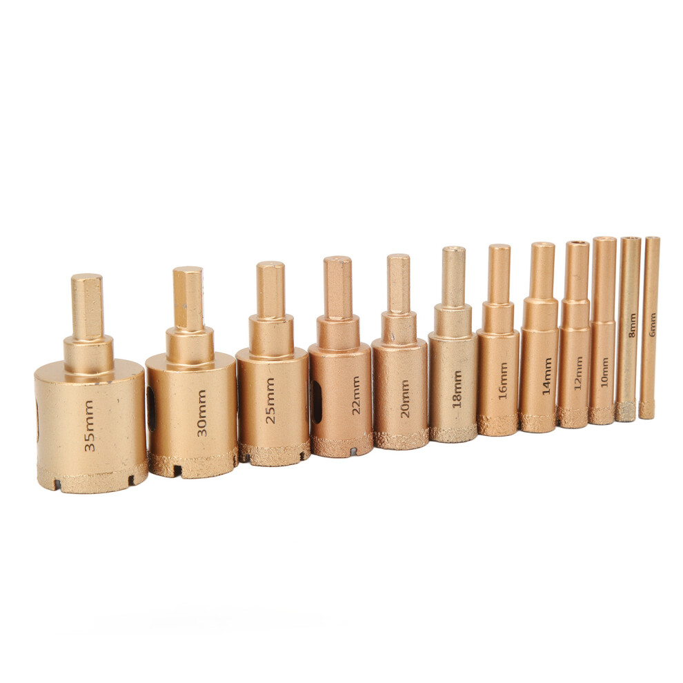 12Pcs Brazed Hole Drill Bits Set For Marble, Granite & Tile - Various Sizes 4921370623049