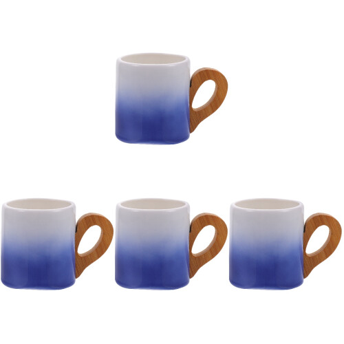 4Stk Blaue Kaffeebecher Mit Bambushalter Für Büro 2