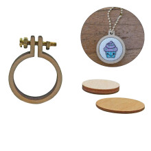 2Stk Mini Kreuzstich Stickrahmen Holz Rund Khaki Für DIY