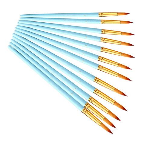 24Stk Künstler Set Blau Nylonborsten Holzgriff Tips
