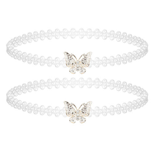 8Stk Weiße Perlengürtel Mit Elastisch Taillen Schmuck